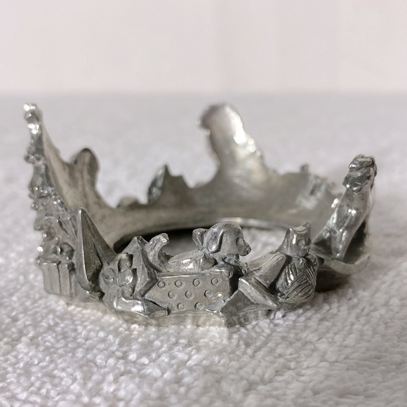 Vintage 90’s Seagull Pewter Silver Tone Christmas Theme Pillar Candle Ring Base - Picture 7 of 9